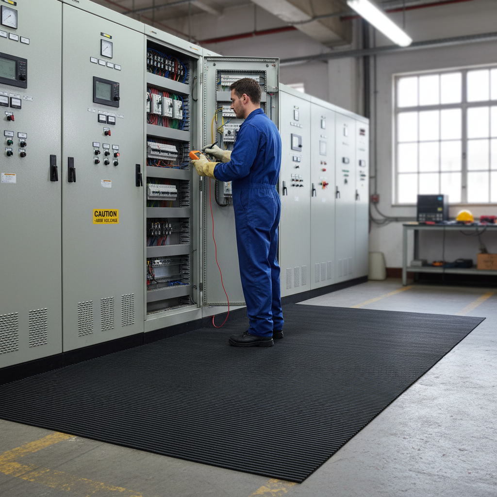 Professional Rubber Rib Electrical Anti-Slip Matting - Insulated for 450V Use, 10m Roll with... - side view | Barriers Co