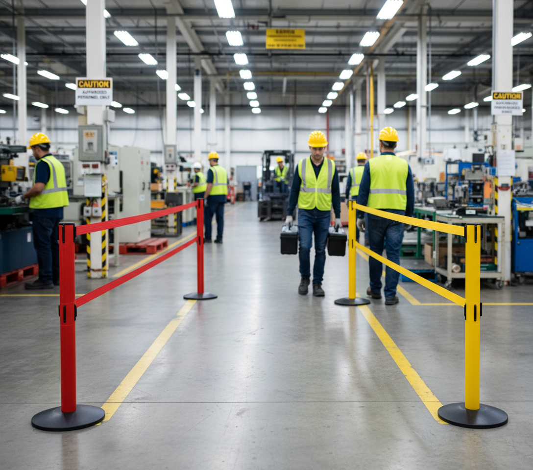 Premium Heavy Duty Retractable Barrier Stanchion with Two 4.9m Belts for Outdoor Safety and Access Control