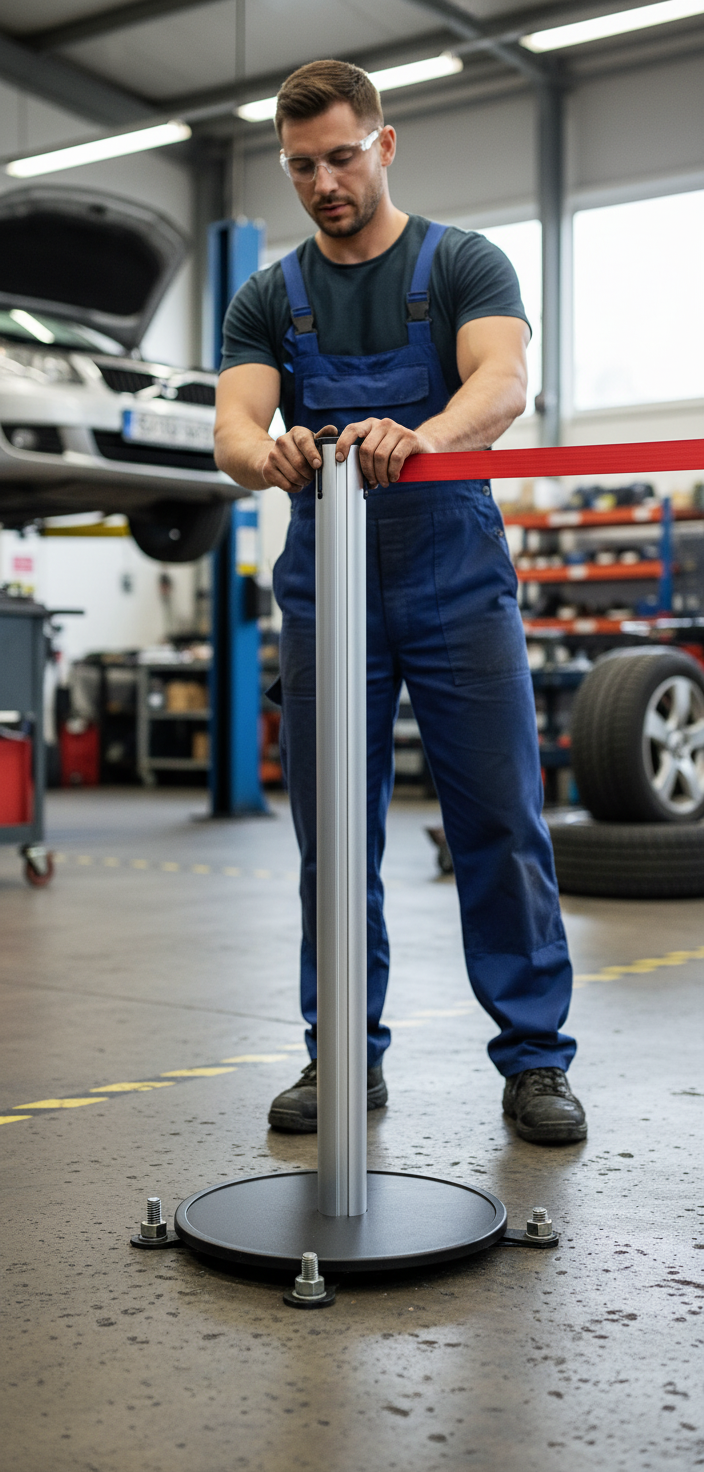 Premium Heavy Duty Receiver Stanchion Barrier Without Belt - 1500mm Tall, 19kg Aluminium Construction for Up to 12m Belt Length