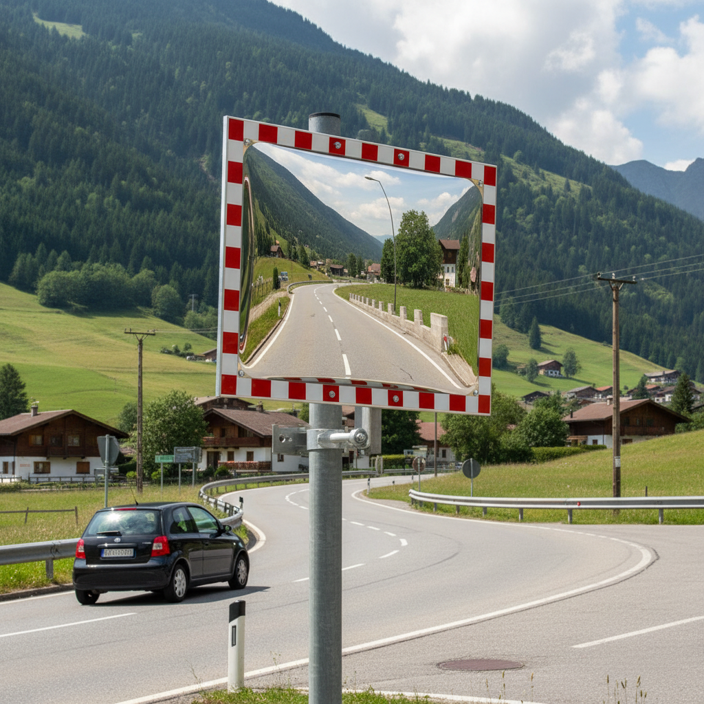 Premium Ice-Free Stainless Traffic Mirror with Adjustable Mounting Bracket for Winter Clarity... - side view | Barriers Co
