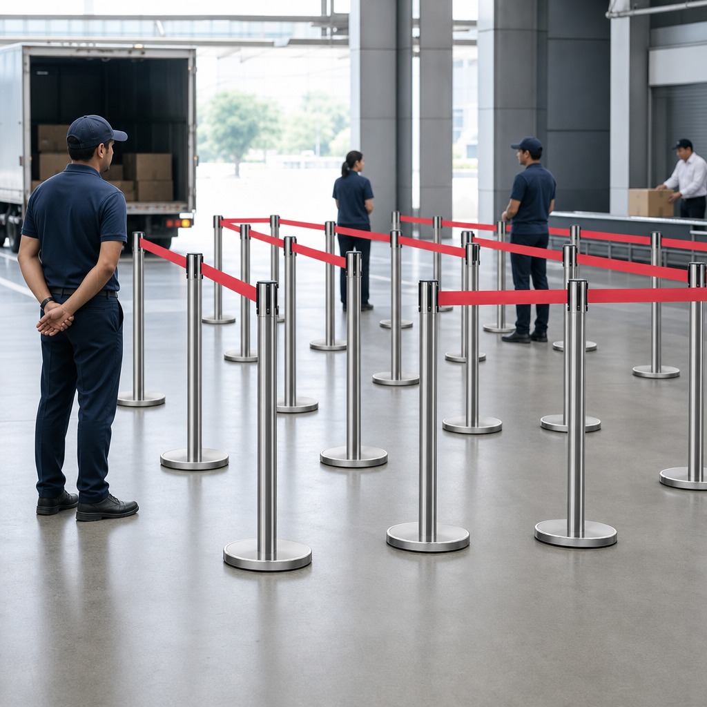Belt Stanchions with Retractable Red Belt for Event Management (Pack of 30)