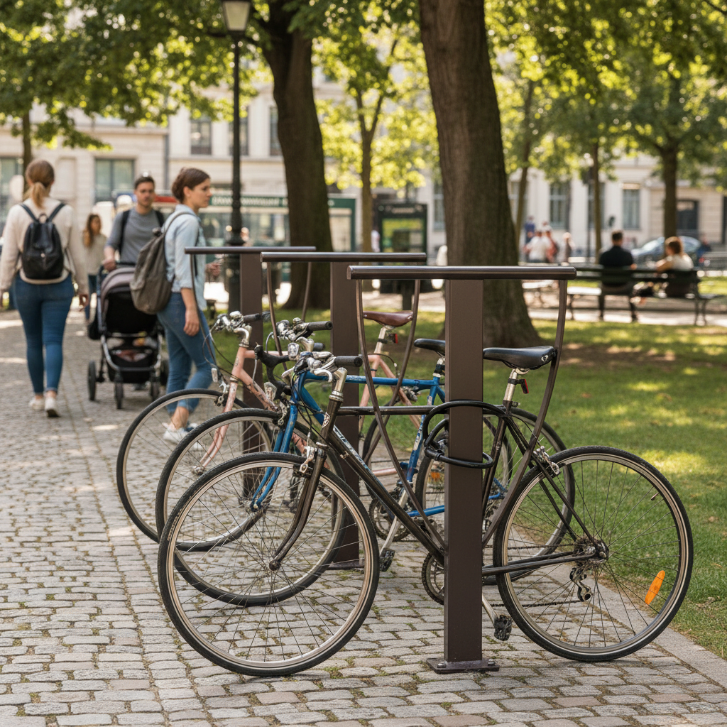 Premium Compact Bike Stand with Dual Fixing Points, Galvanised Steel Construction and Trendy... - side view | Barriers Co