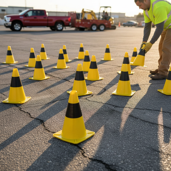 Premium 30cm Traffic Safety Cone Kit - 20pcs in Black/Yellow for Hazard Marking and Road Safety