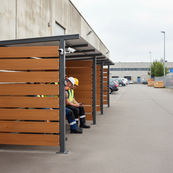 Premium Front Cladding and Support Post for Modular Shelters - 1.4m Length with Durable HPL Construction and Elegant Wood Stain Finish