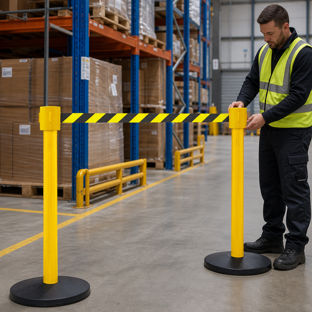 Heavy Duty Aluminium Belt Barrier System 10.6m for Warehouses