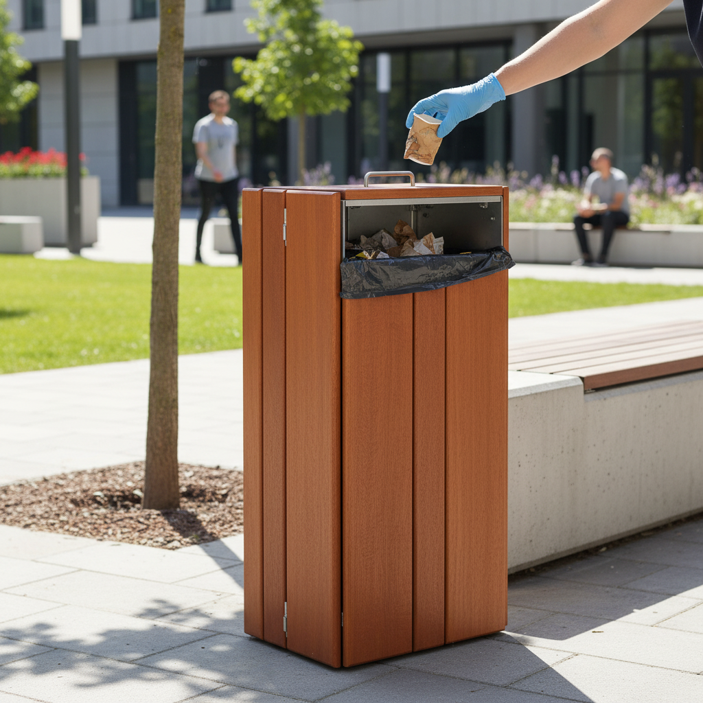 Premium Rectangular Litter Bin 100L with Classic Wood Design for Outdoor Use - High-Quality Professional... | Barriers Co