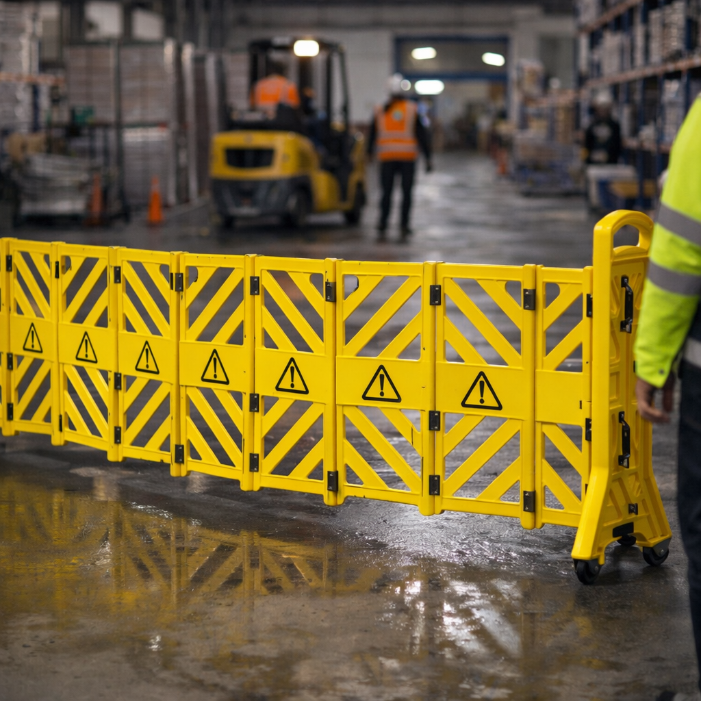 Expandable Safety Barrier on Wheels – Yellow – 3.85m – Indoor/Outdoor Use