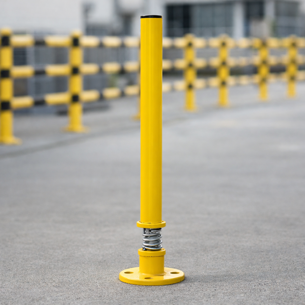 Fixed Spring Security Bollard – Yellow – 760mm High – Outdoor Safety