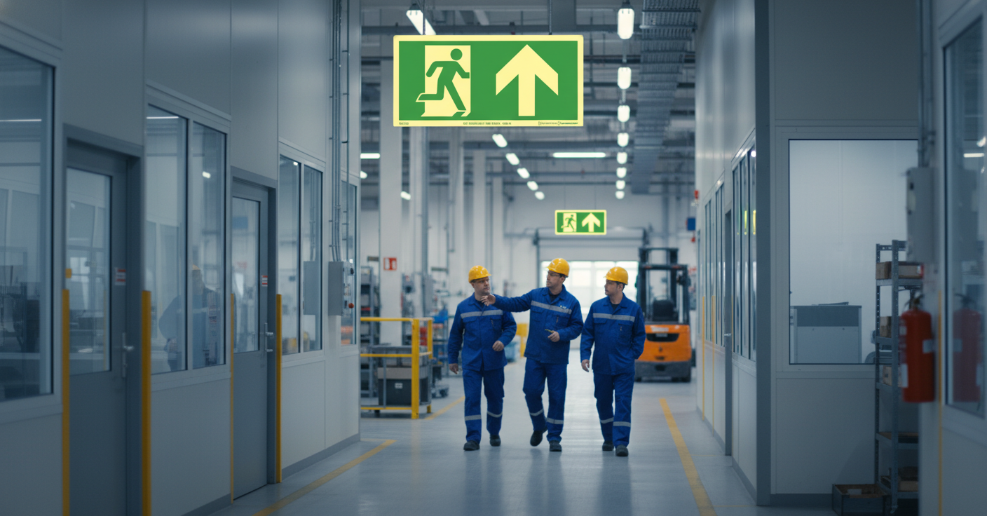 Premium Emergency Exit Sign - Straight Ahead Direction with Photoluminescent Coating in Multiple Sizes