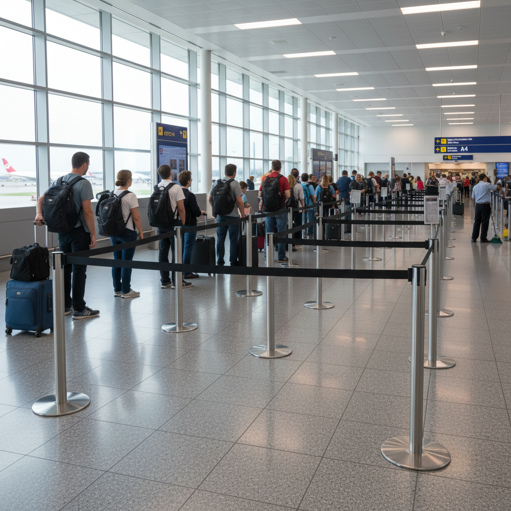 Premium Retractable Belt Stanchion with Flat Base, 2.3m Belt and Steel Finish for Indoor Use