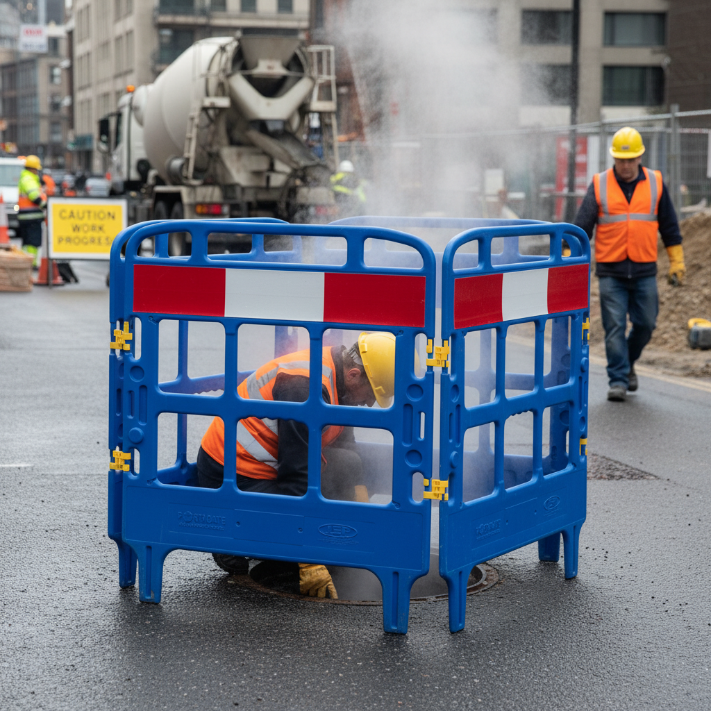 Premium Folding Manhole Barrier - Durable UV Stabilised HDPE for Utility Work - High-Quality... - side view | Barriers Co
