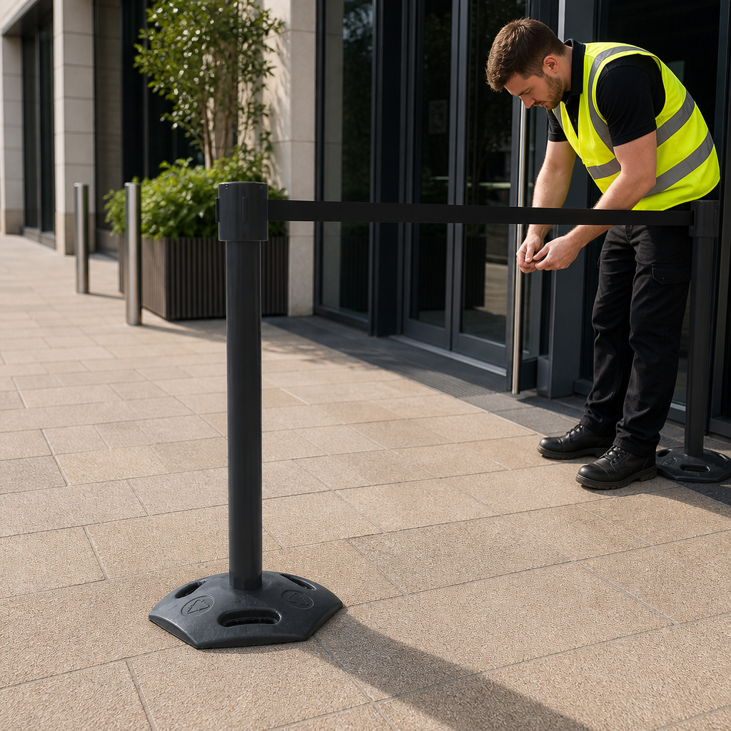 10.6m Belt Barrier System with Durable Rubber Foot for Outdoor Use