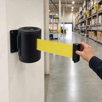Wall-Mounted Retractable Belt Barrier System 6.1m - 10.6m for Large Spaces