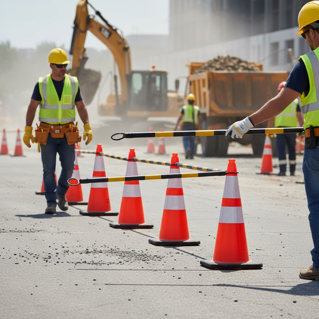 Premium Telescopic Traffic Cone Bar - Adjustable Length 130-215 cm - 5 Pack for Quick Barrier Setup