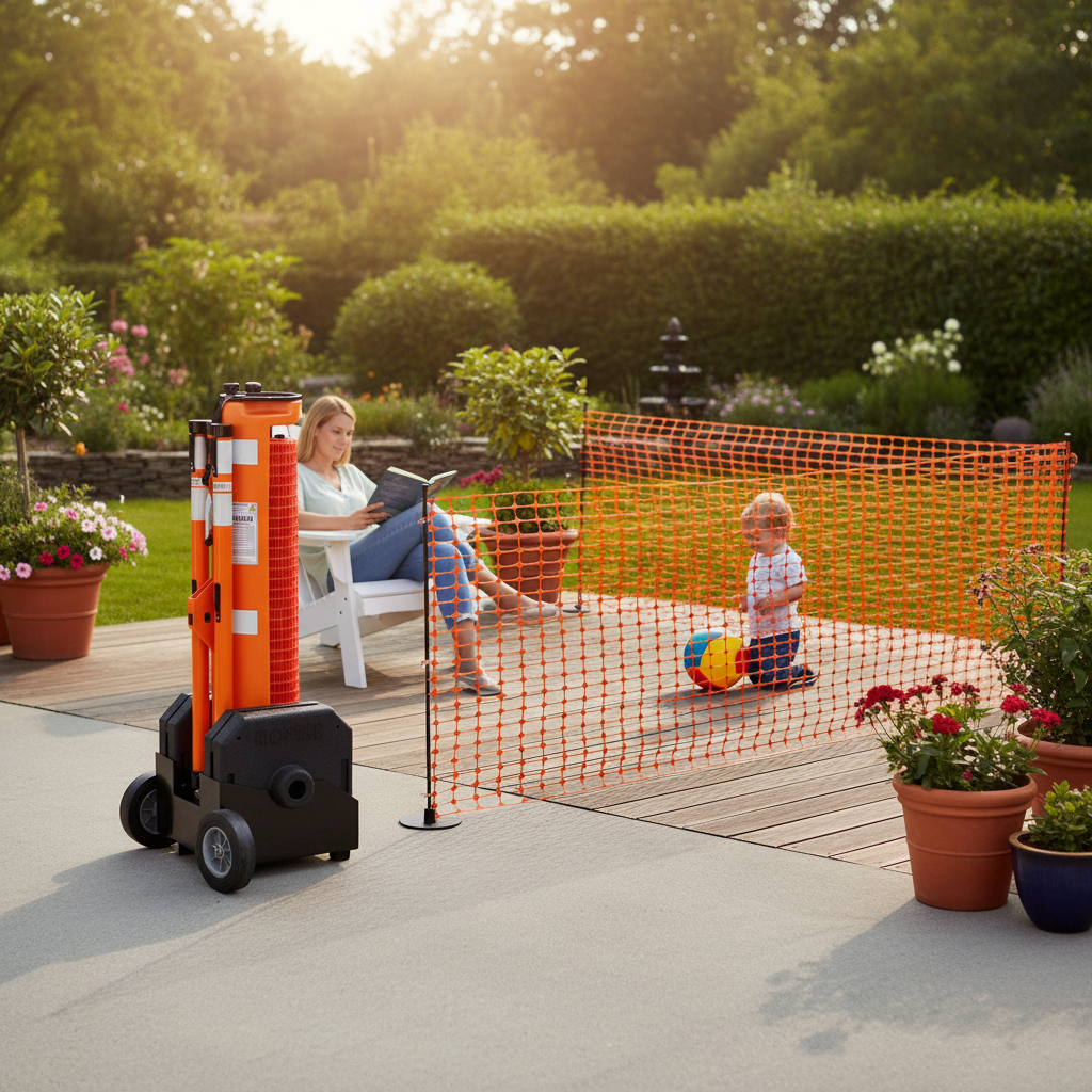 Premium Portable Safety Zone with 15m Safety Net, Easy Transport and Setup with Trolley System
