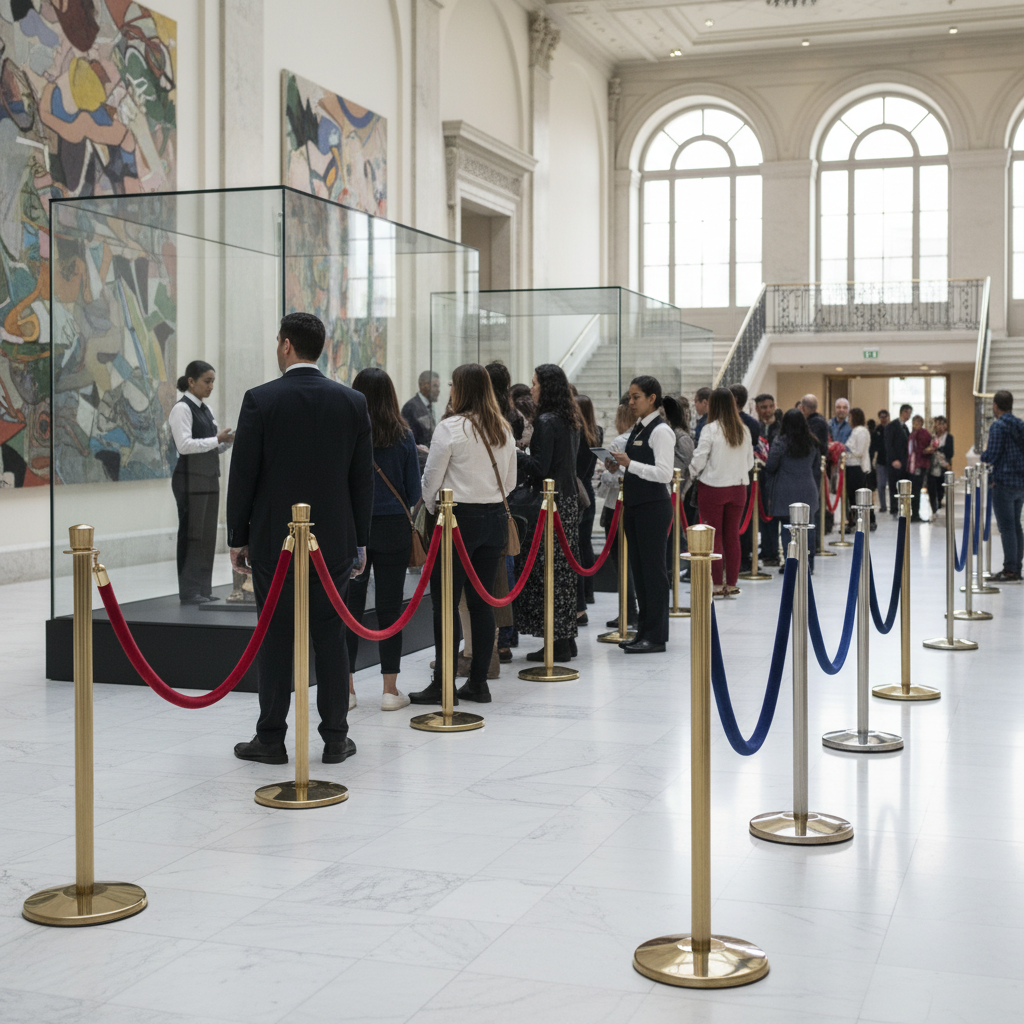 Premium Velvet Rope Barrier Post Set with Stainless Steel Stanchions for Events and Queuing