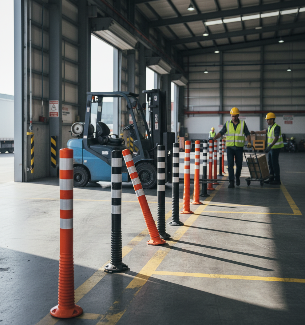 Premium Flexible Traffic Posts Made of Polyurethane - 30-100cm with Reflective Sleeves for Enhanced Visibility