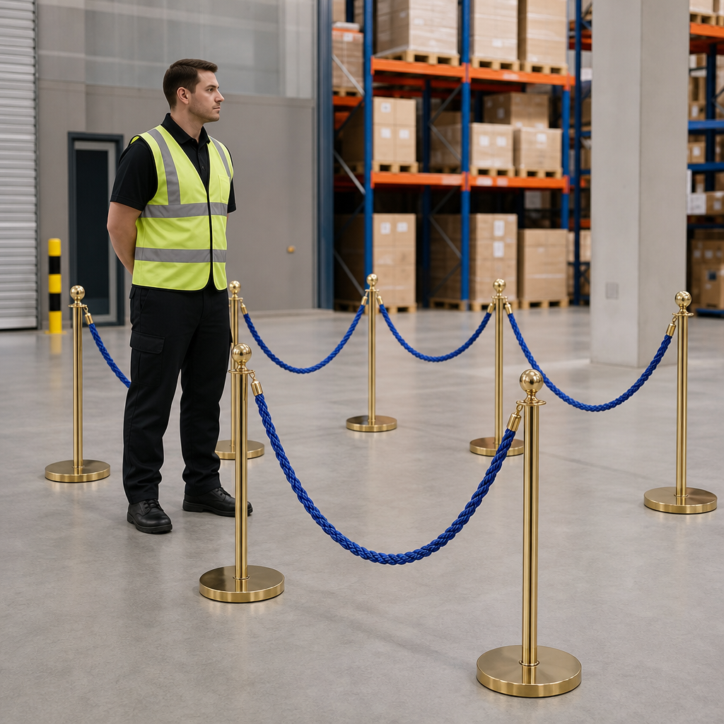 Brass Rope Barrier Set with Blue Ropes for Event Management (Pack of 6)