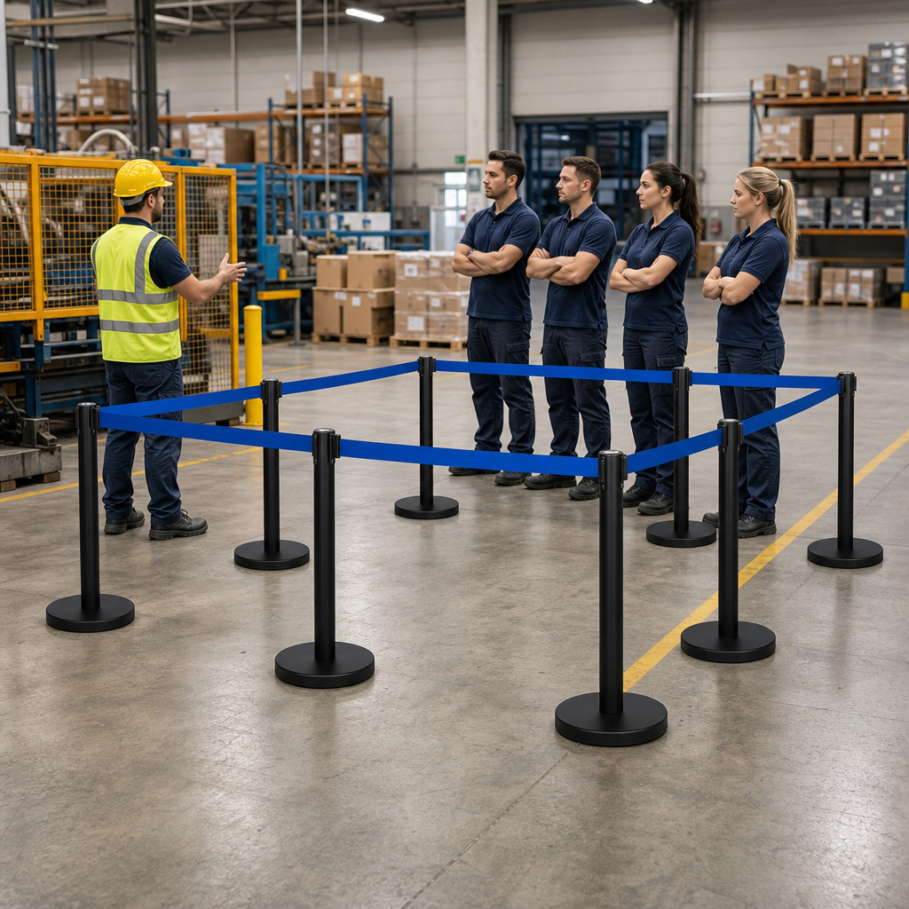 Belt Stanchion Set with 3m Blue Belt for Event Management (Pack of 8)