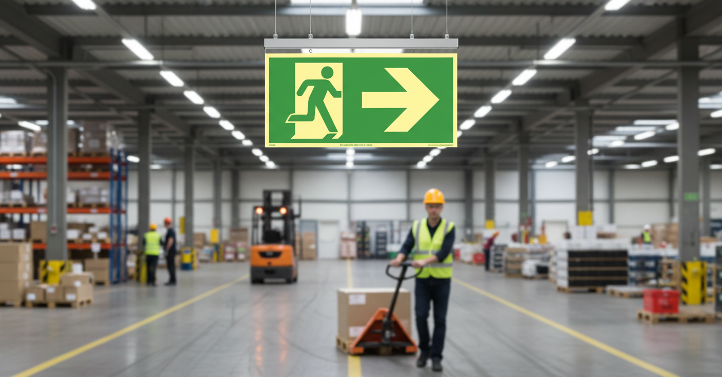 Premium Double-Sided Emergency Exit Sign for Ceiling Mounting - Glow in the Dark with Compliance to ISO 7010 Standards