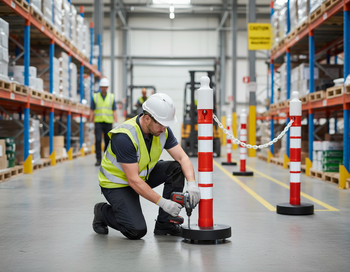 Premium Portable Post and Chain Barrier with Reflective Markings for Temporary Access Control