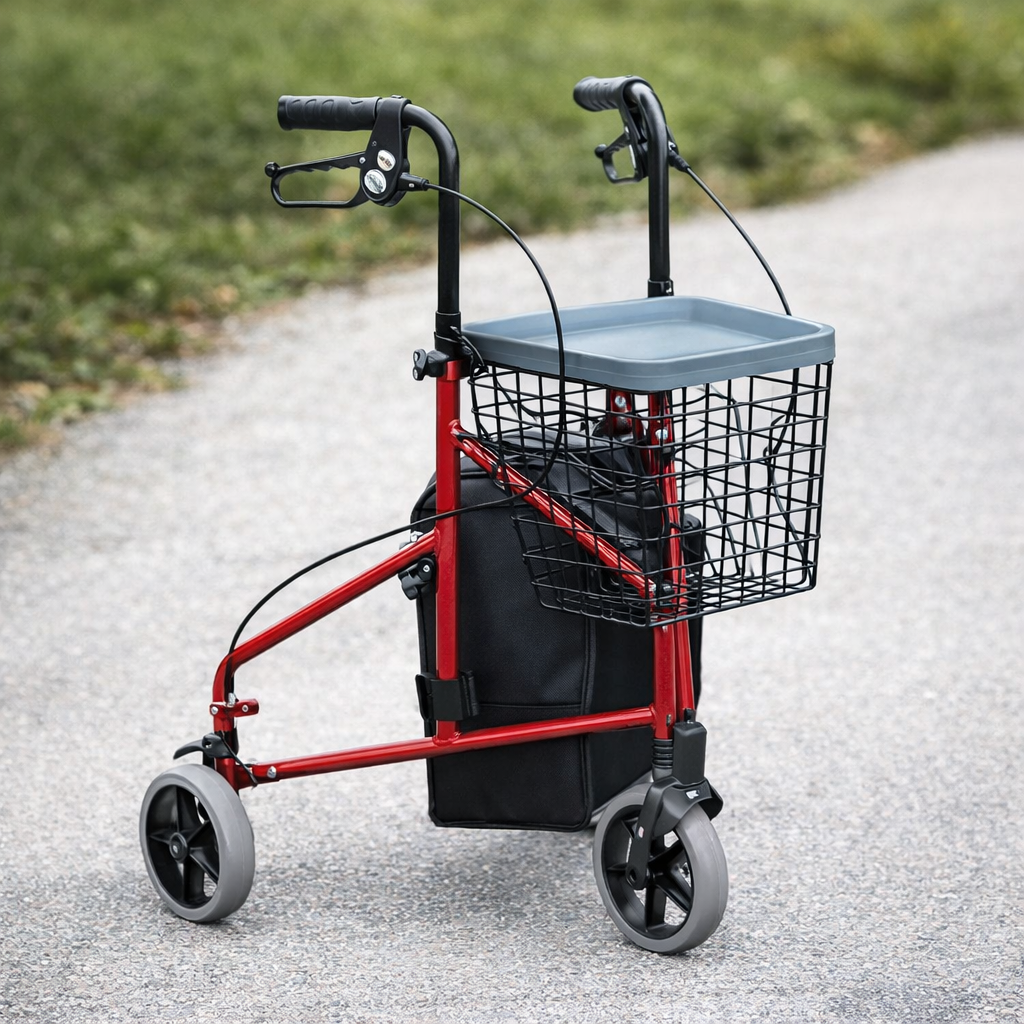 Tri-Walker with Bag, Basket and Tray – 125kg Capacity – Indoor/Outdoor Use