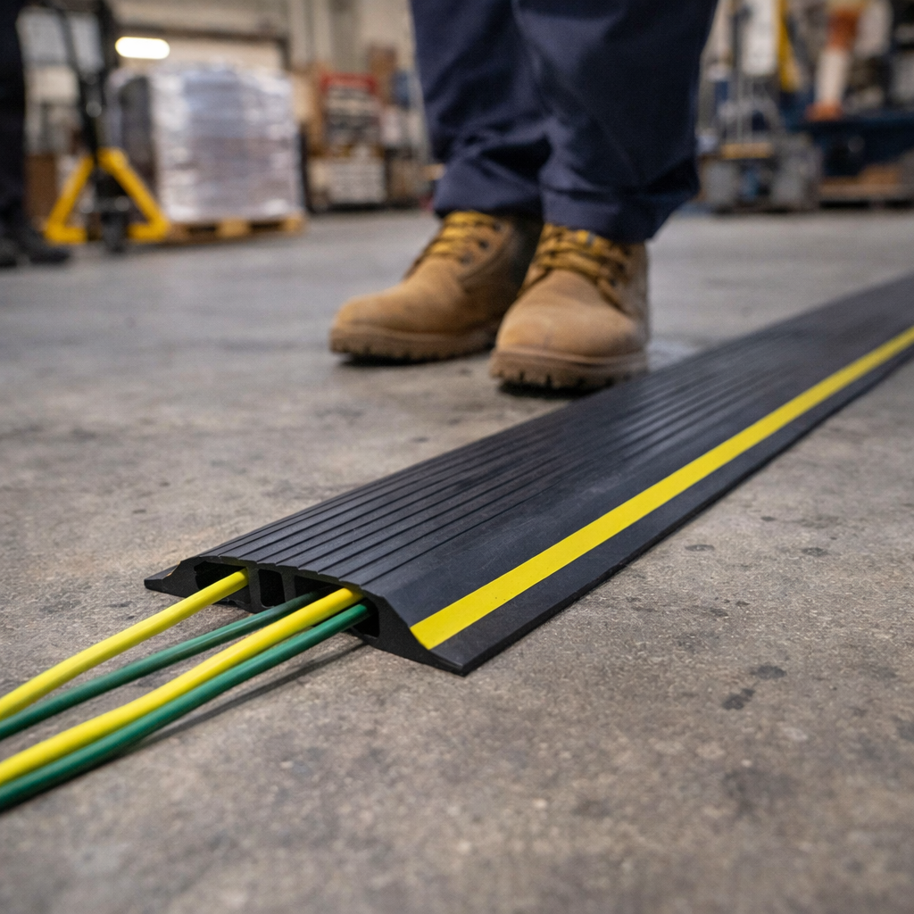 2-Channel Floor Cable Protector – Black – 30mm x 10mm – Commercial Use