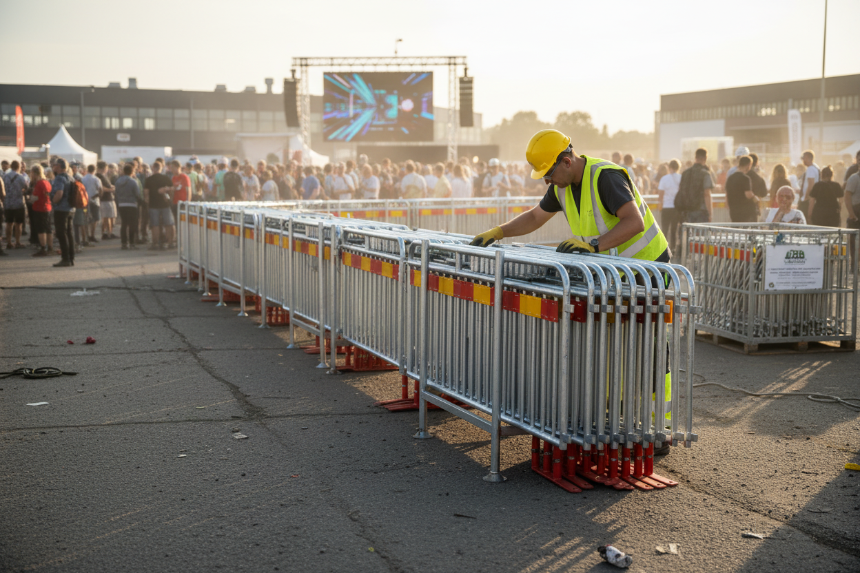 Premium Heavy Duty Crowd Barrier with Rotating Feet - Complete Set with Transport Basket (57.5m)