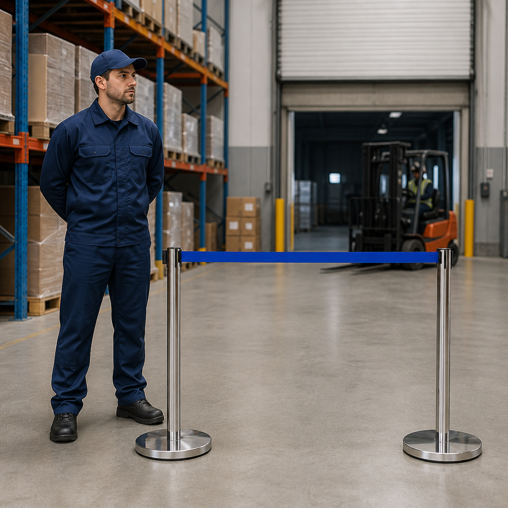 Belt Stanchion Set with Retractable Blue Belt for Event Management (Pack of 2)