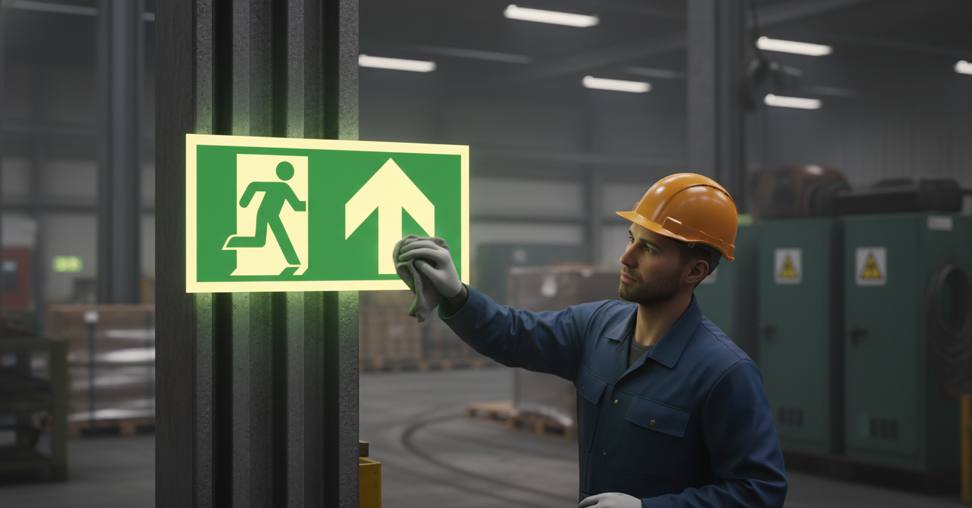 Premium Emergency Exit Sign - Straight Ahead Direction with Photoluminescent Coating in Multiple Sizes