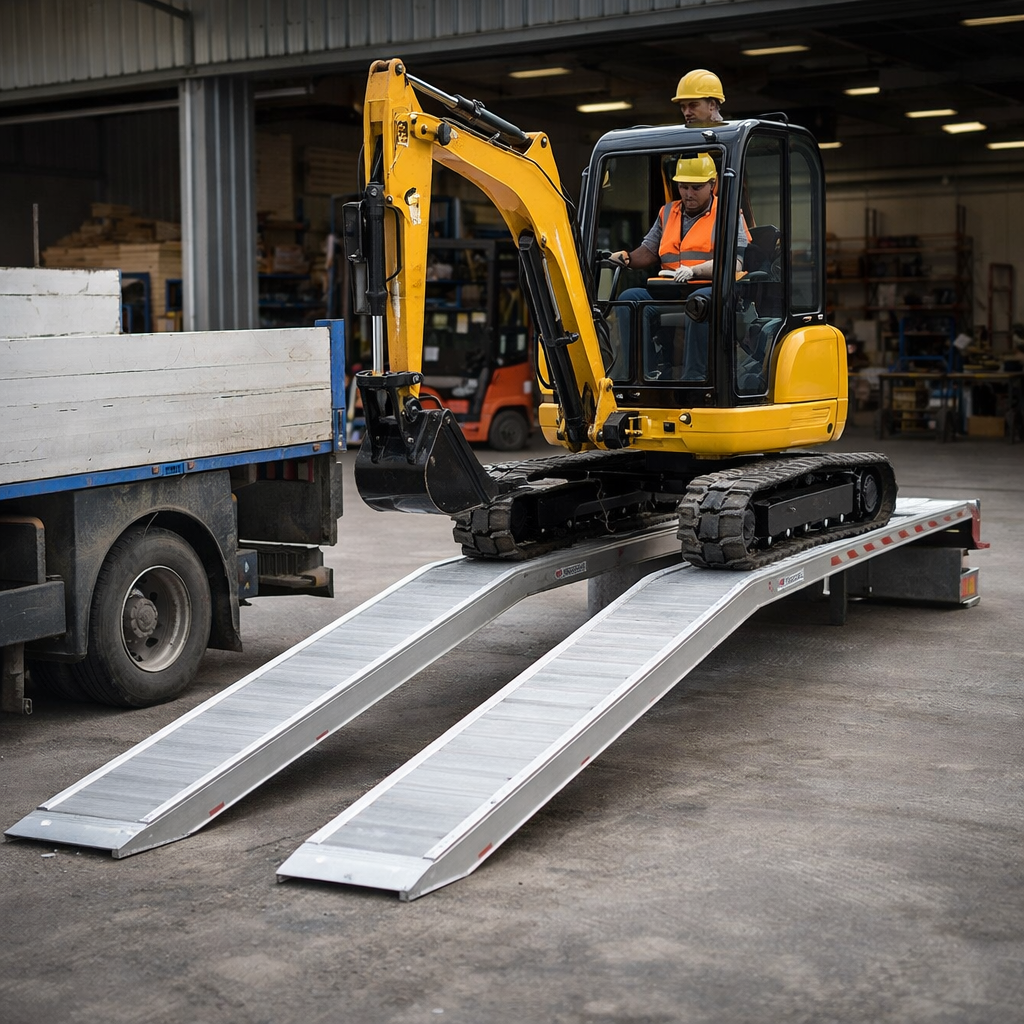 Extra Wide Aluminium Loading Ramps – 4000x480mm – 4155kg Capacity – Plant & Digger Access