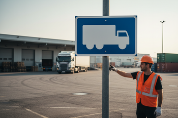 Premium Road Sign for Mandatory Truck Access - Right Turn Direction, 40x60cm Size