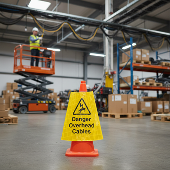 Professional Traffic Cone Sleeve with Danger Overhead Cables Warning - Fits 750mm and 1m Cones, Tear Resistant for Outdoor Use