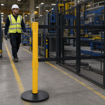 Heavy Duty Aluminium Twin Belt Barrier System 3.4m x 50mm for Factories & Workshops