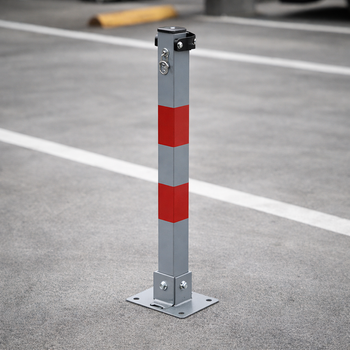 Folding Parking Bollard – Silver/Red – Heavy Duty – Commercial Use