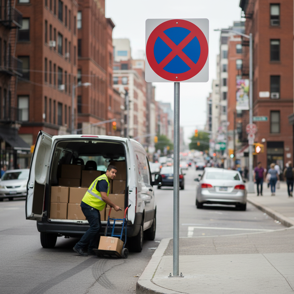 Premium Prohibition Sign - No Stopping or Parking, Ø 600 mm Aluminium Construction