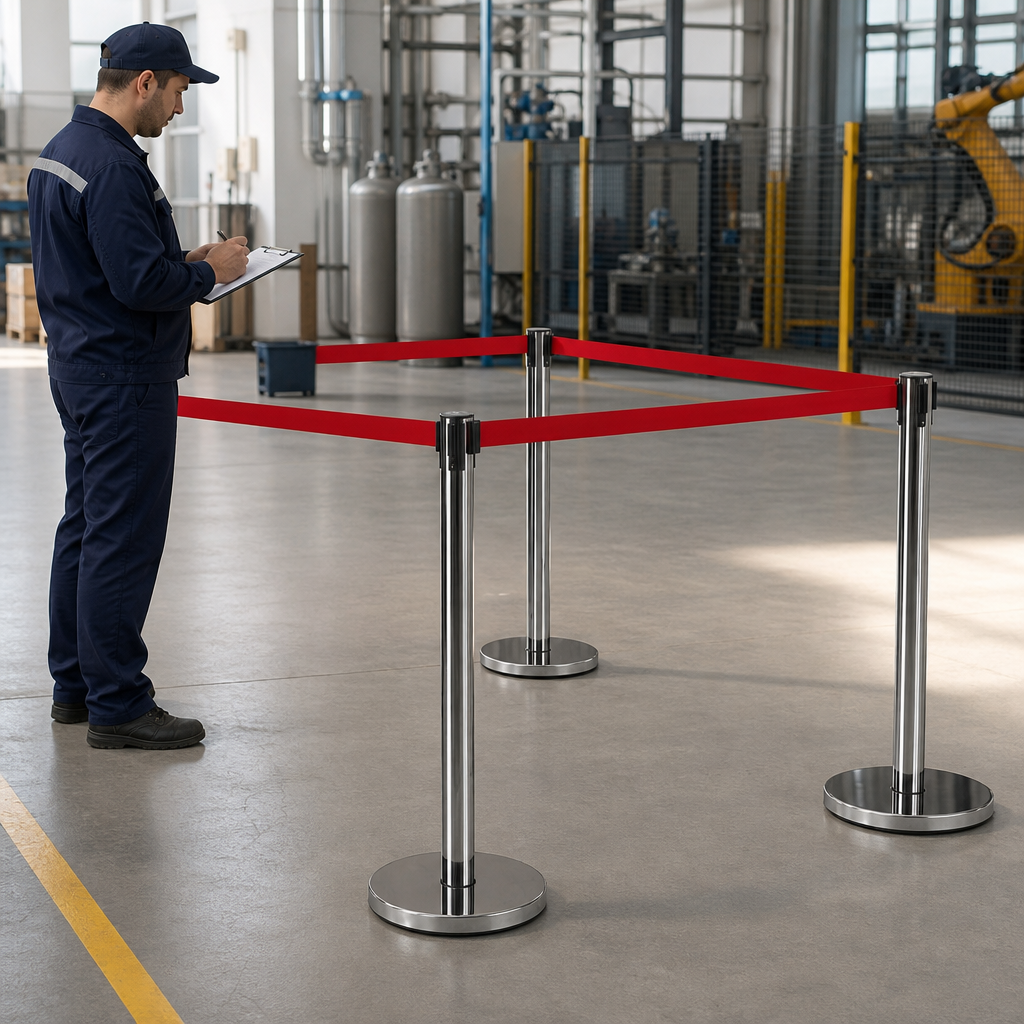 Belt Stanchions with Red Belt for Event Management (Pack of 4)