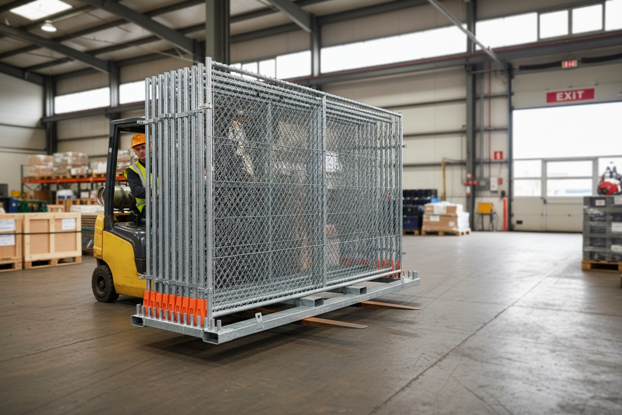 Premium Heavy Duty Transport Pallet for Temporary Fence Panels - Holds 30 Panels, Galvanized Steel Construction for Safe Handling and Storage