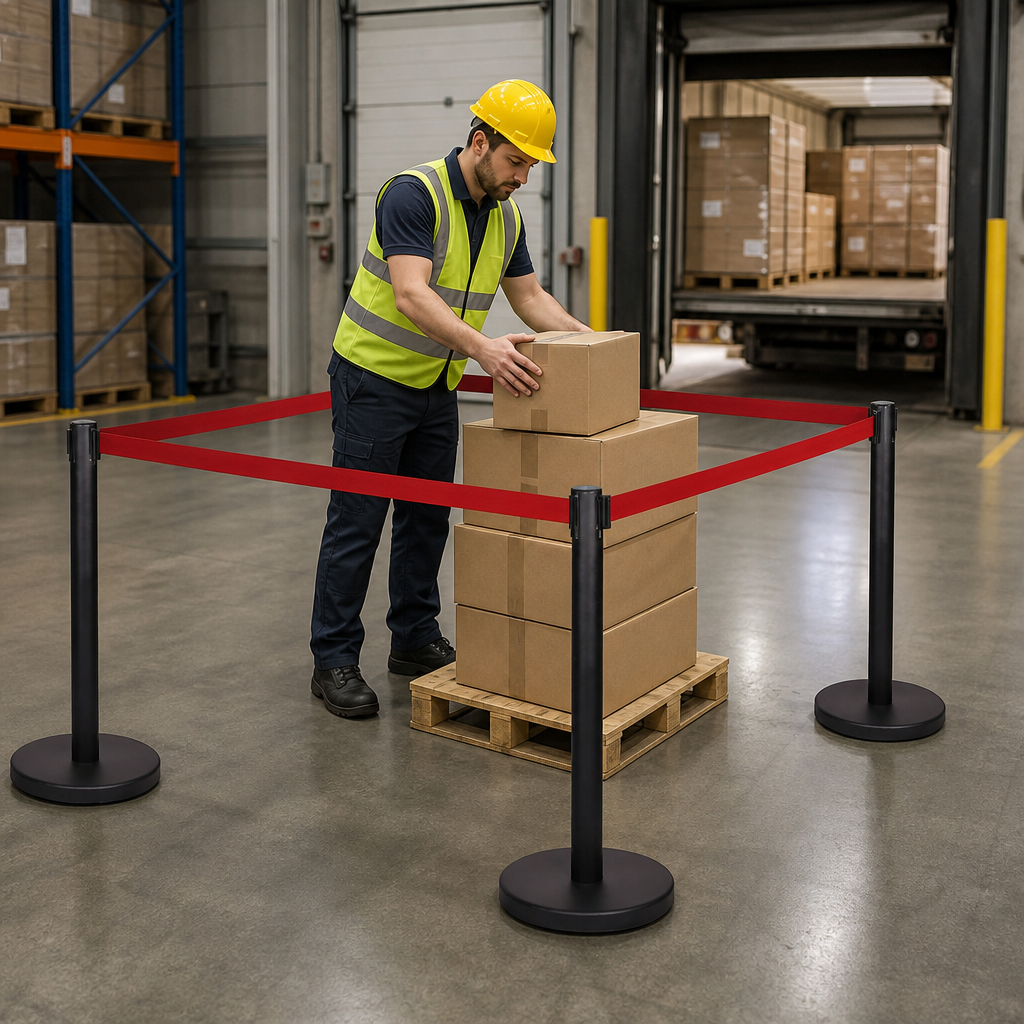 Belt Stanchion Set with 3m Red Belt for Event Management (Pack of 4)