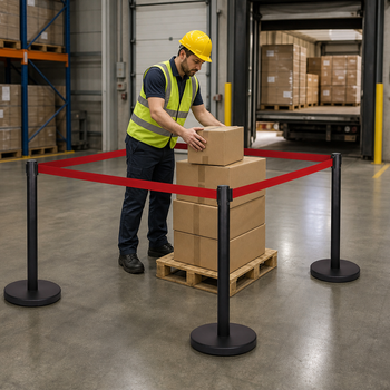Belt Stanchion Set with 3m Red Belt for Event Management (Pack of 4)