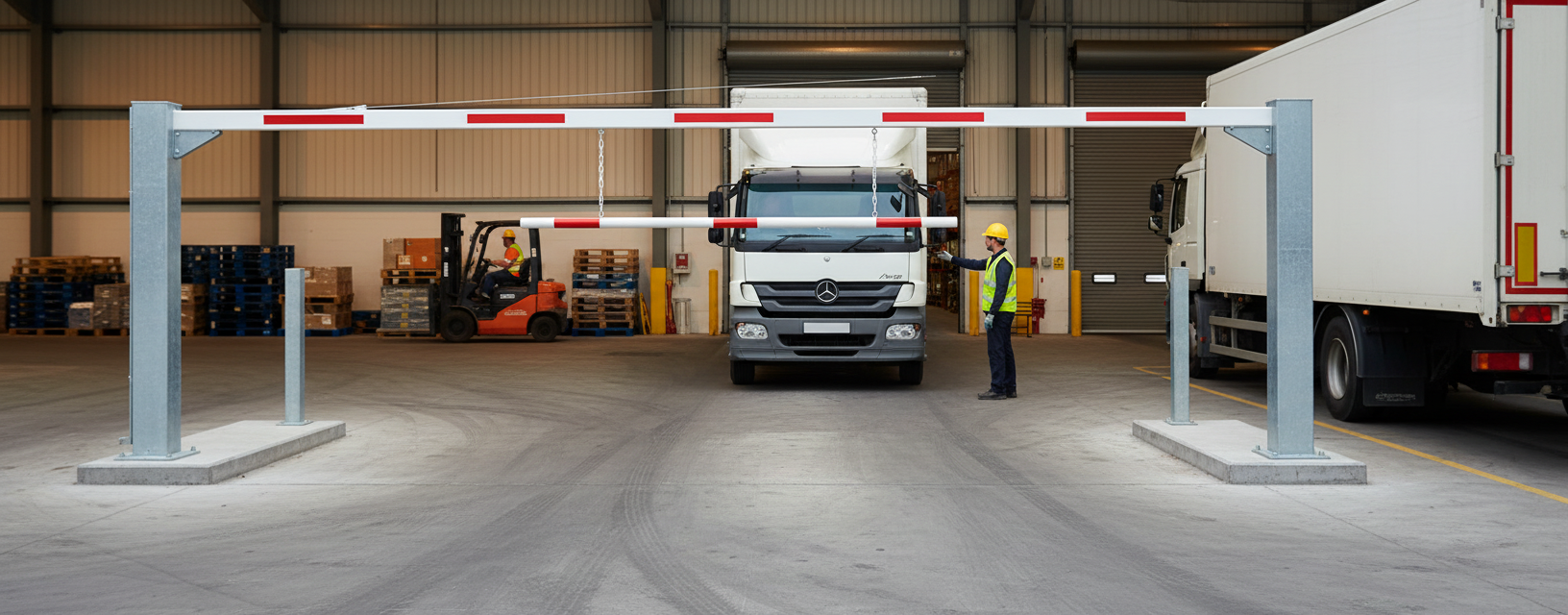 Premium Fixed Height Restriction Boom with Chain - Aluminum Construction, 2100mm Width, White with Red Reflectors