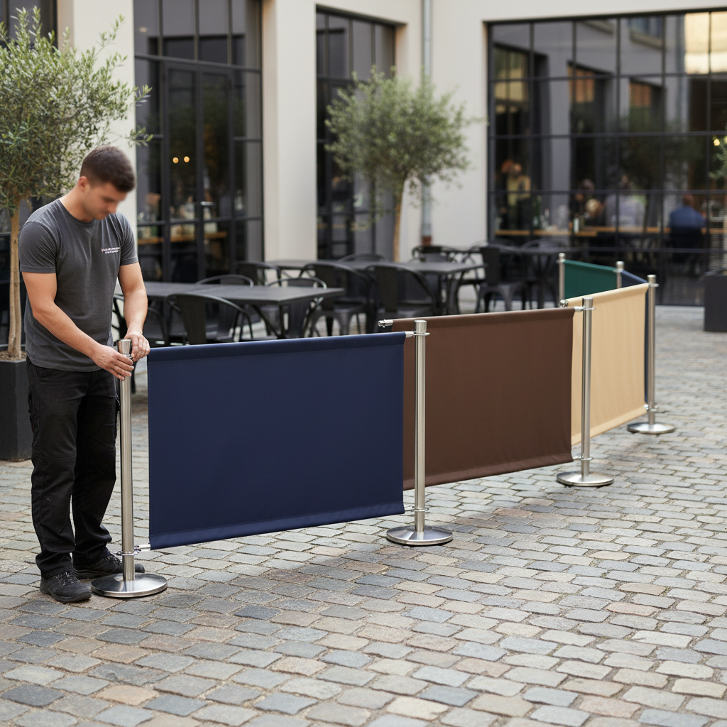 Premium Café Barrier Extension Kit with Plain Colored Banner and Heavy Duty Post for Expanding Seating Areas