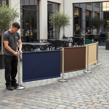 Premium Café Barrier Extension Kit with Plain Colored Banner and Heavy Duty Post for Expanding Seating Areas