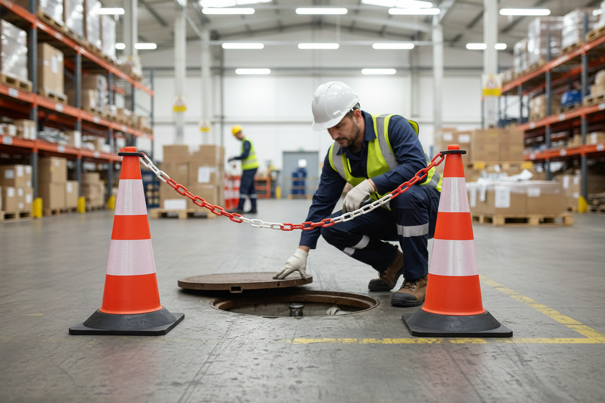 Premium Heavy Duty Traffic Cone Cap Chain Holder - Durable Plastic for 50cm Cones with Carabineer Clips