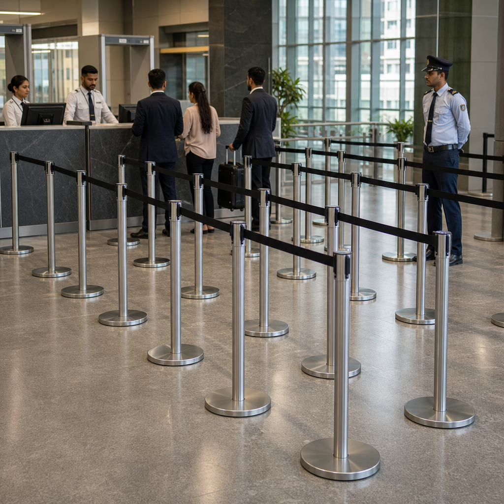 Belt Stanchions with Retractable Black Belt for Event Management (Pack of 20)