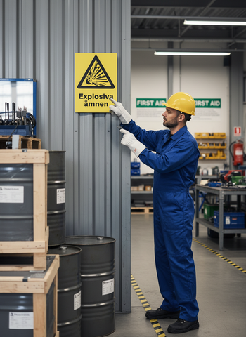 Professional Warning Sign for Explosive Materials - Durable PVC, Self-Adhesive, and Aluminum Options in Multiple Sizes