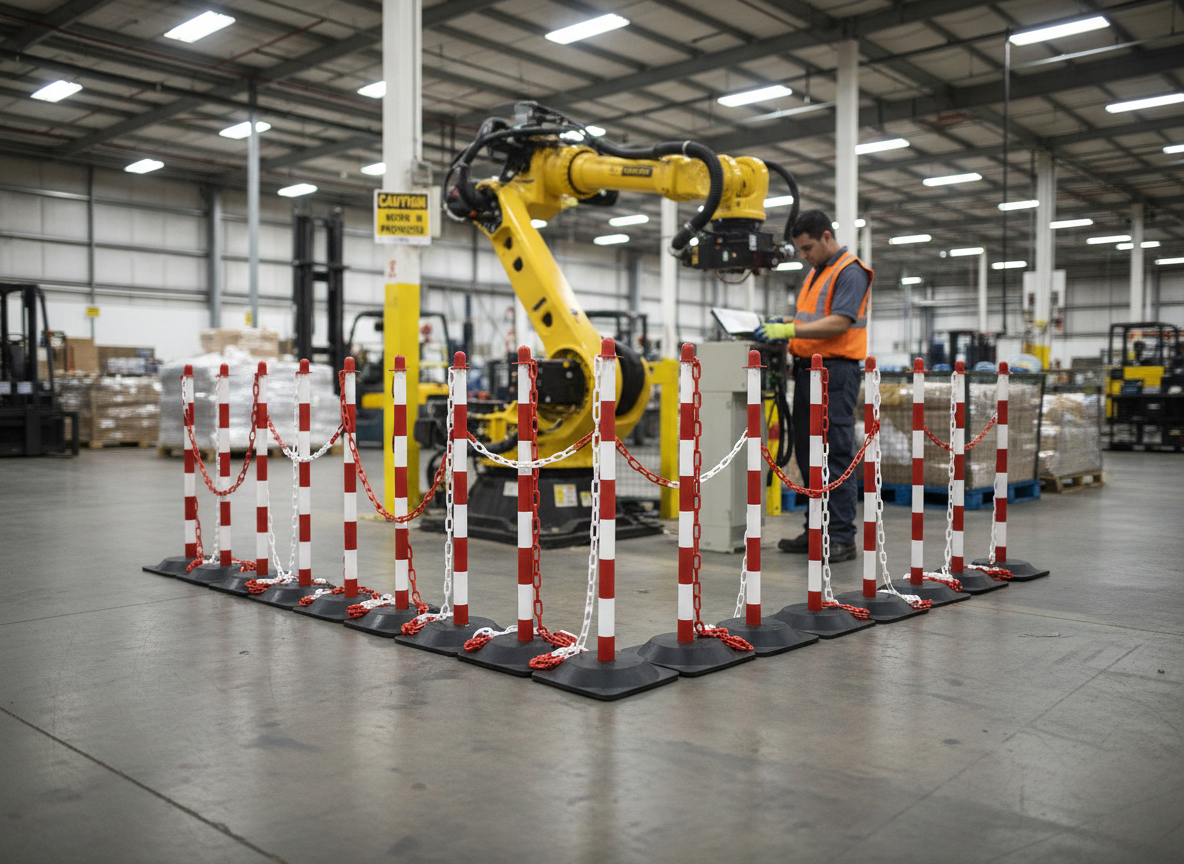 Premium Heavy Duty Post and Chain Barrier Kit with 16 Posts, 25m Plastic Chain for Indoor and Outdoor Use