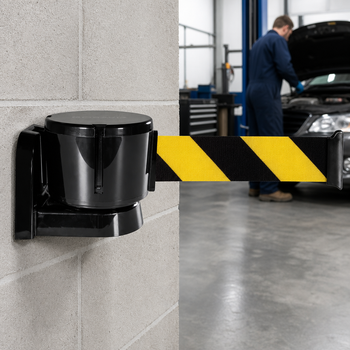 Wall Mounted Belt Barrier with ABS Plastic Housing for Workshops & Garages