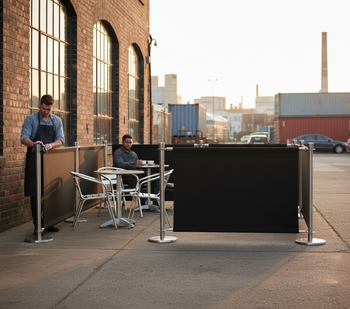 Premium Café Barrier Set with Plain Colored Banner – 1500mm Width and Weather-Resistant Components