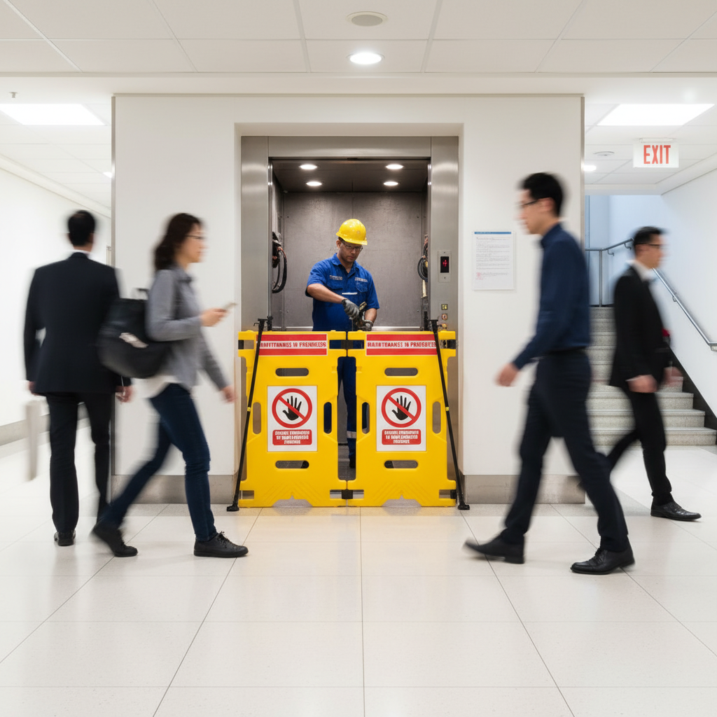 Premium Elevator Lift Maintenance Barrier with Extending Braces - 2 Panels for Safety and... - side view | Barriers Co